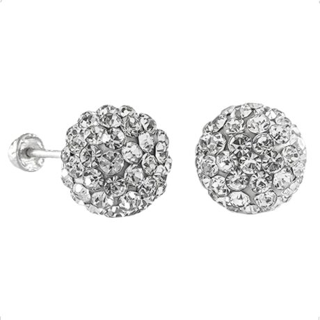 Arete Broquel Plata .925 Bolita Con Circonias Agalea Mujer