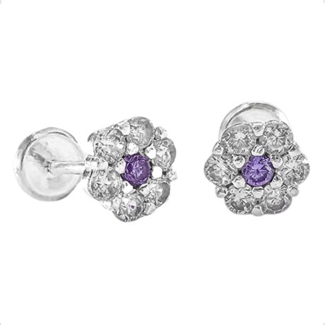 Arete Broquel De Plata .925 Flor Circonias Agálea Mujer