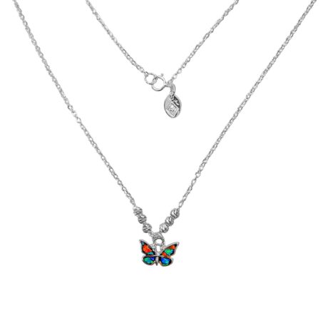 Collar De Plata .925 Dije Mariposa Con Opalo Mujer Agálea