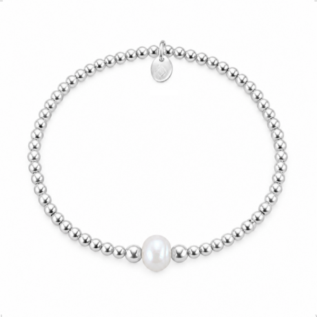 Pulsera Bolitas Plata .925 Y Perla De Elástico Agálea Mujer