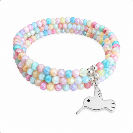 Pulsera Dije De Plata .925 Colibrí Y Cristales Pastel Agálea