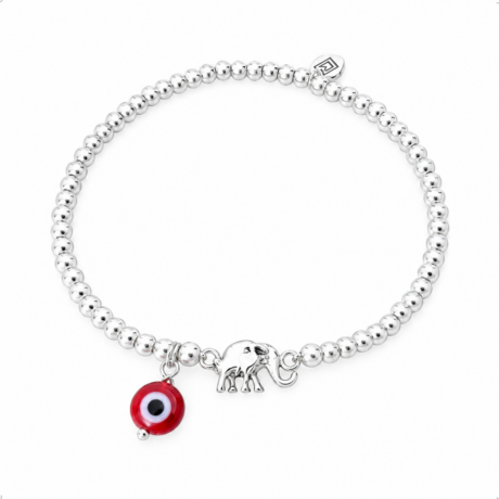 Pulsera Bolitas Plata .925 Con Ojo Turco Y Elefante Agálea