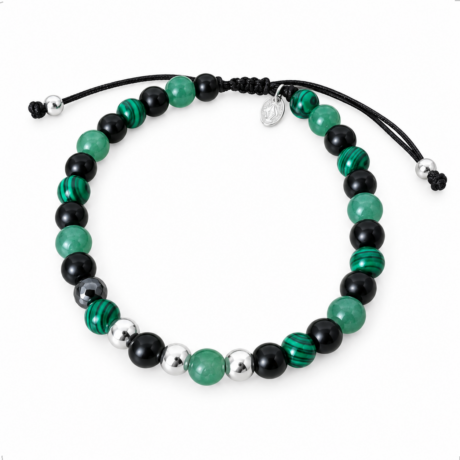 Pulsera Piedra Volcánica Y Malaquita Plata .925 Hombre Agálea
